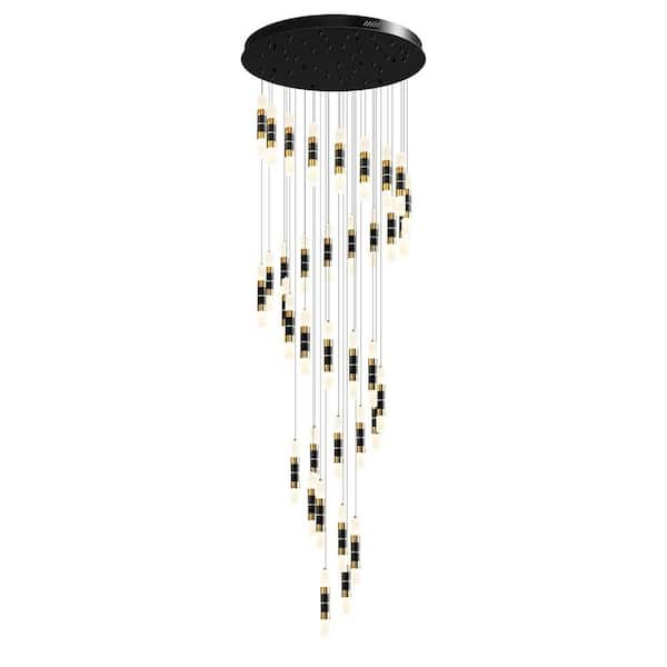 Modern Chandelier 189 in. H 36-Lights LED Gold and Black Chandelier for Staircase, Foyer, Living Room, Bulb Included