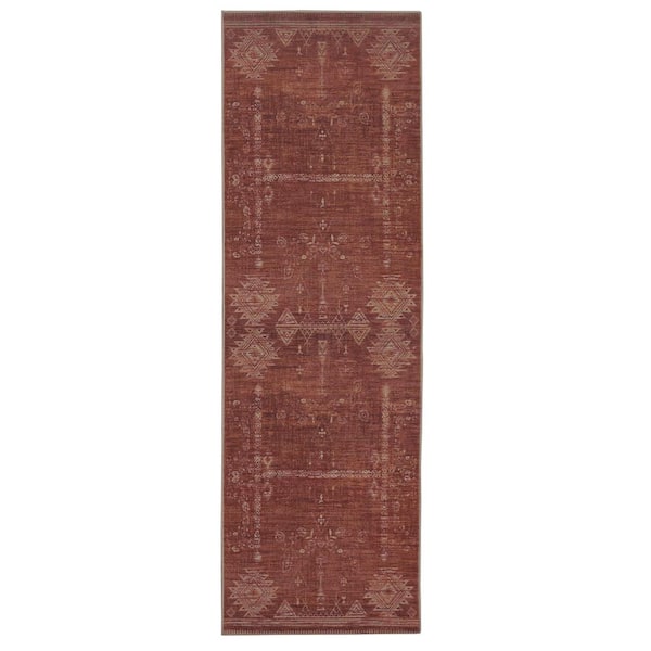 Linon Home Decor Park Merrie Brown and Ivory 2. 6 x 8 ft. Traditional Woven Distressed Polyester Rectangle Indoor Accent Area Runner Rug