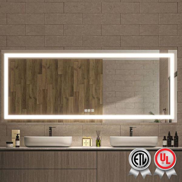 Backlit and Front Light 84 in. W x 32 in. H Rectangular Frameless Wall Bathroom Vanity Mirror