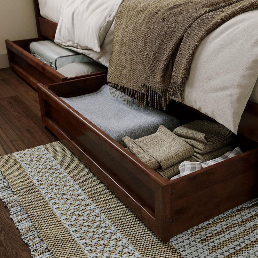 Lylah Dark Walnut King Platform Bed with Storage Drawers