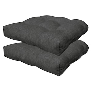 Outdoor Tufted Dining Seat Cushion Textured Solid Charcoal Grey (Set of 2)