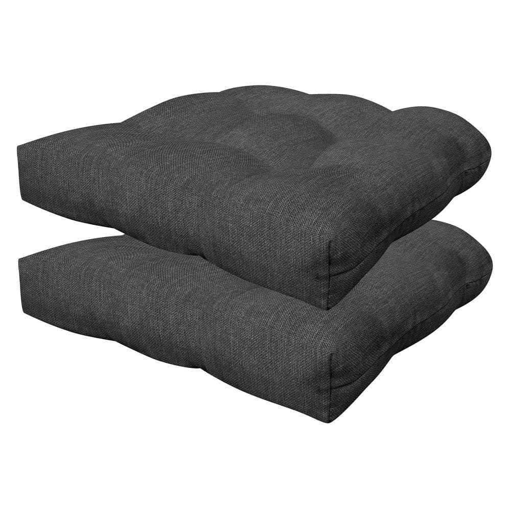Outdoor Tufted Dining Seat Cushion Textured Solid Charcoal Grey (Set of