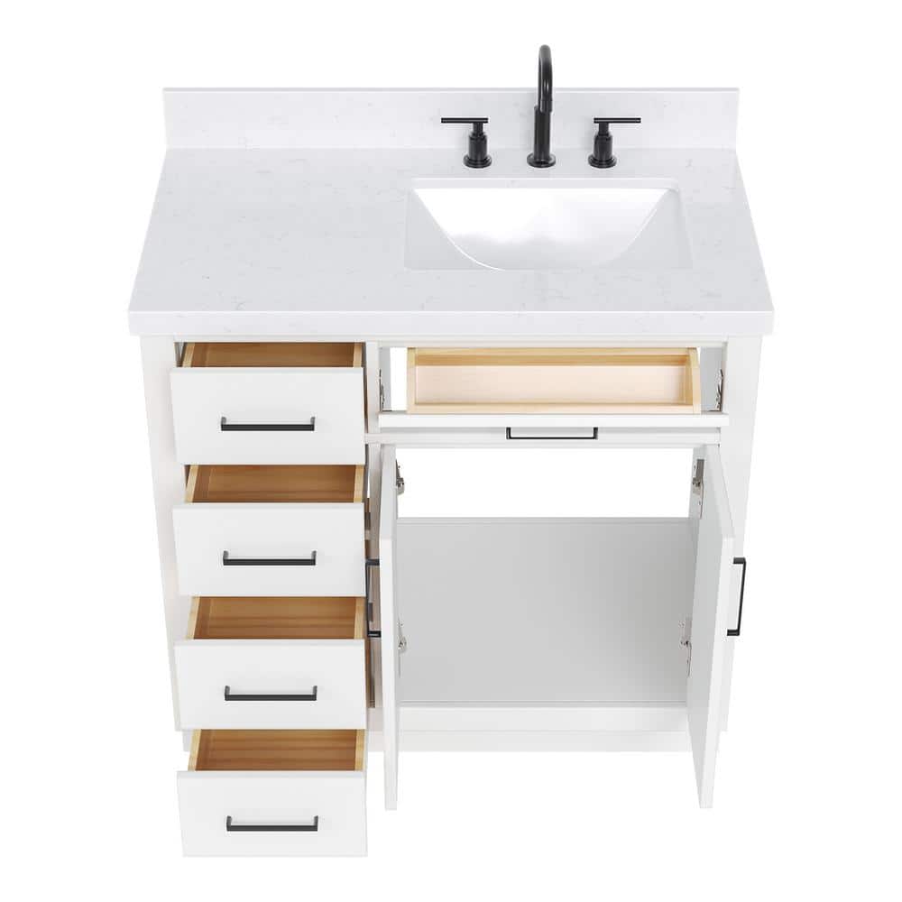 Hepburn 36" White Freestanding Single Basin Vanity with Quartz Top