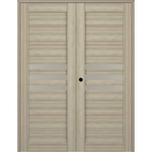 Dome 36 in. x 80 in. Right Hand Active 3-Lite Frosted Glass Shambor Wood Composite Double Prehung French Door