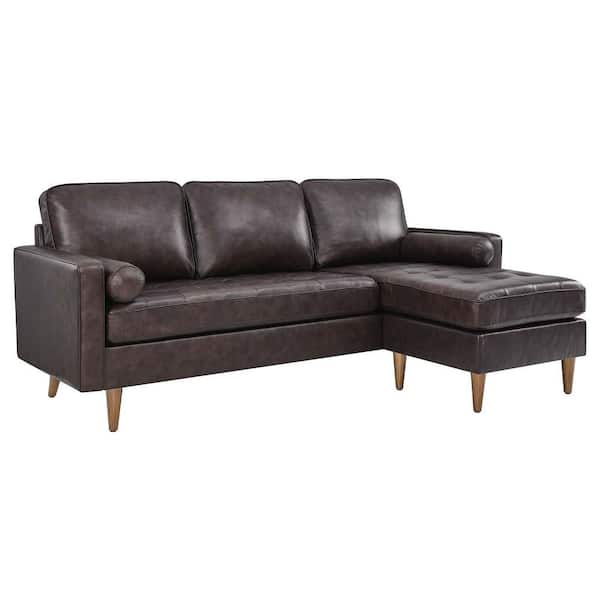 MODWAY Valour 78 in. Leather Apartment Sectional Sofa in Brown