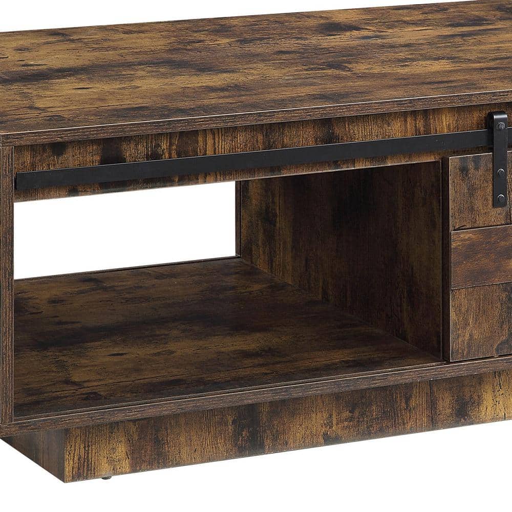 Bellarosa Rustic Oak Rectangular Storage Coffee Table with Metal Accents