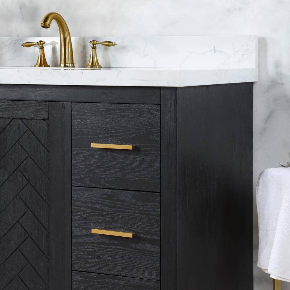 Gazsi 84" Black Oak Vanity with Composite Stone Top
