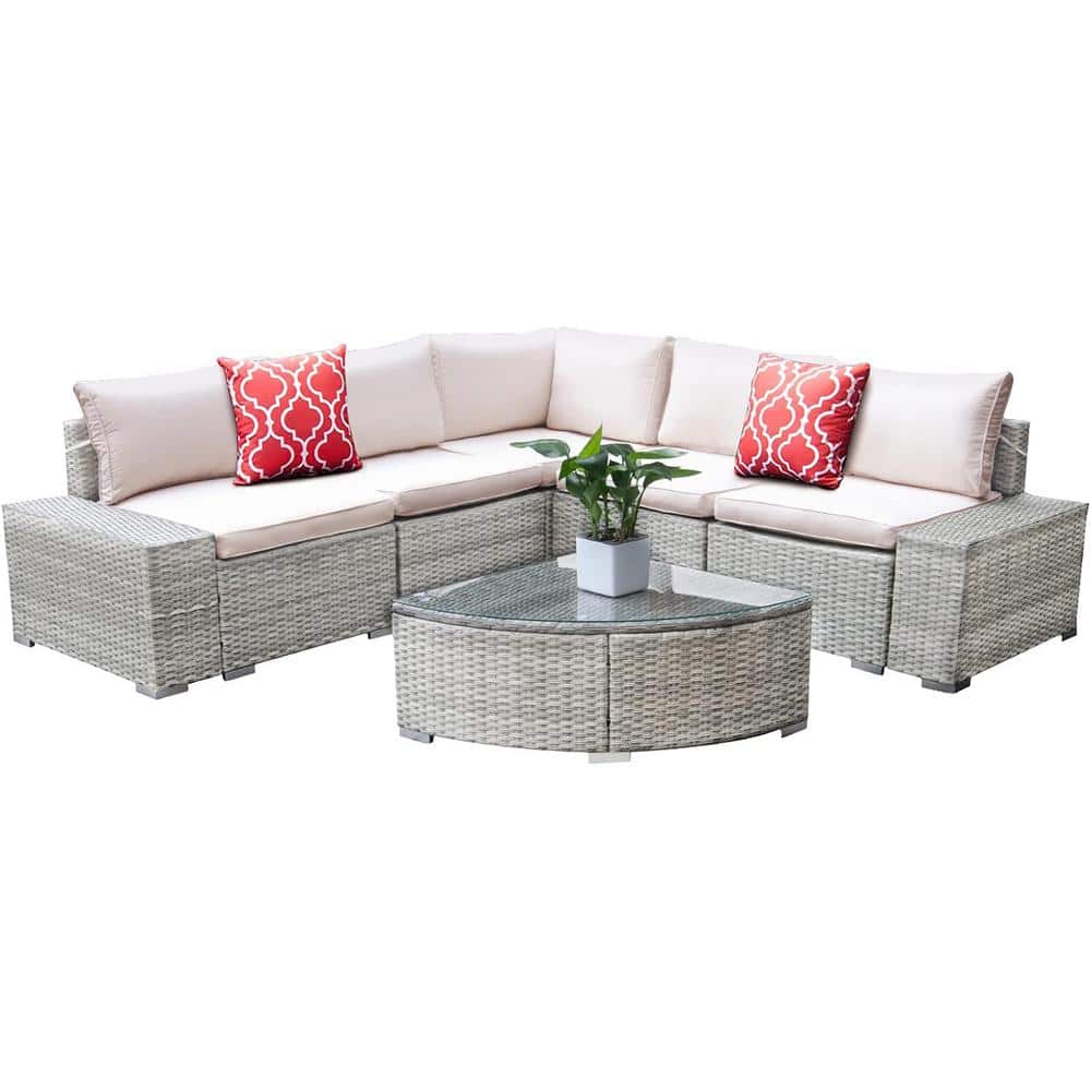 6-Piece Wicker Outdoor Sectional Set with Beige Cushion price history on PriceWatchPro