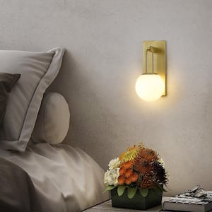 5.87 in. 1-Light Modern Gold Vanity Light with Opal Glass Shade 2-Pack
