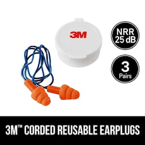 Reusable Corded Ear Plugs (3-Pack) (Case of 10)
