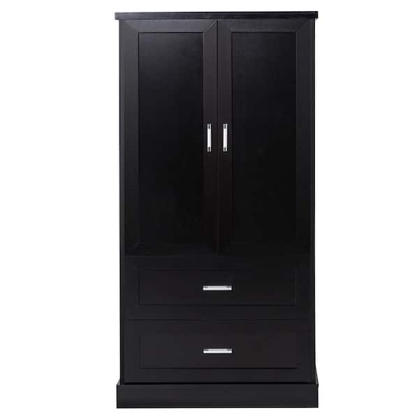 JimsMaison 31.30 in. W x 16 in. D x 64 in. H Black Linen Cabinet with Adjustable Shelf