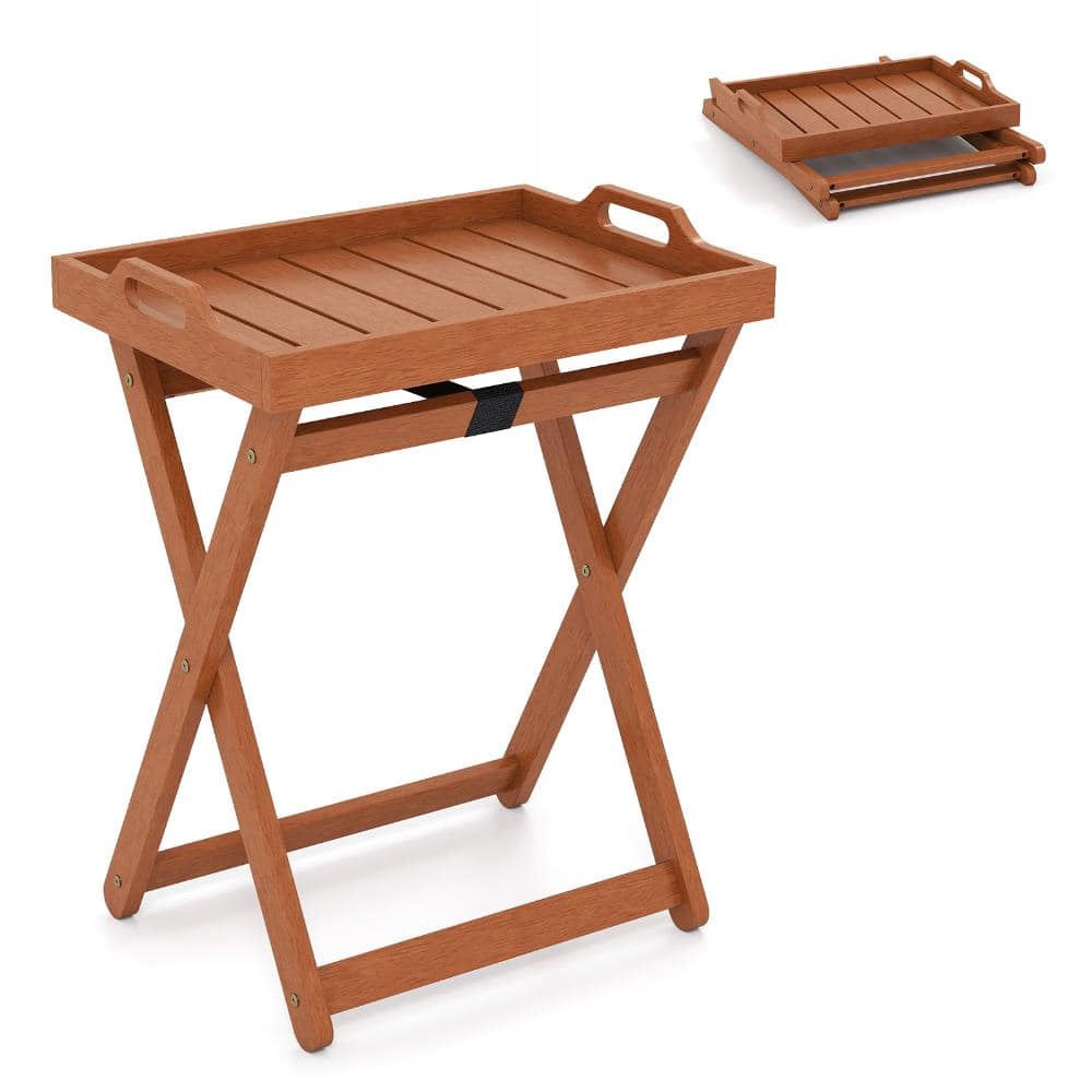 Folding Outdoor Wood Tray Table with Removable Tray and X Frame Portable Patio Side Table price history on PriceWatchPro