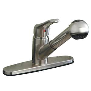 Wyndham Single-Handle Deck Mount Pull Out Sprayer Kitchen Faucet with Deck Plate Included in Brushed Nickel