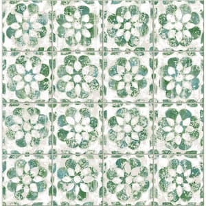 Izeda Green Floral Tile Matte Non-Pasted Non-Woven Wallpaper Sample