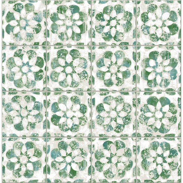 Advantage Izeda Green Floral Tile Matte Non-Pasted Non-Woven Wallpaper Sample