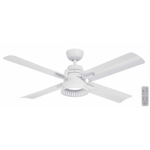 Home Decorators Collection Thelbridge 52 in. Indoor/Outdoor Matte White Ceiling Fan with Adjustable White Integrated LED with Remote Included