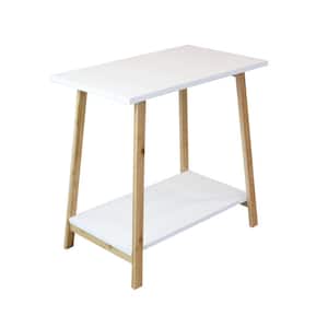 22 in. White Solid Bamboo Frame Recliner End Table with 2-Tiers