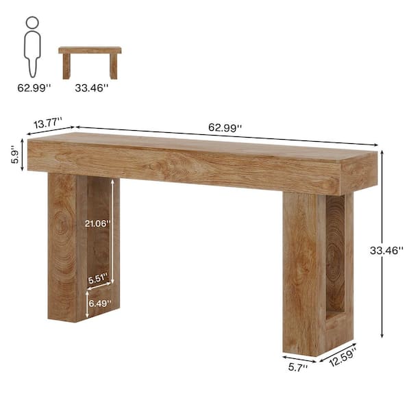Turrella 63 in. Rustic Brown Sofa Table Rectangle Wood Console Table, Entryway Table for Entrance, Hallway, Living Room
