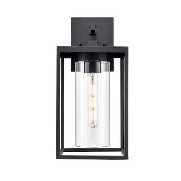 Millennium Lighting Ellway 16 in. 1-Light Textured Black Outdoor Transitional Hardwired Wall Sconce with Clear Glass