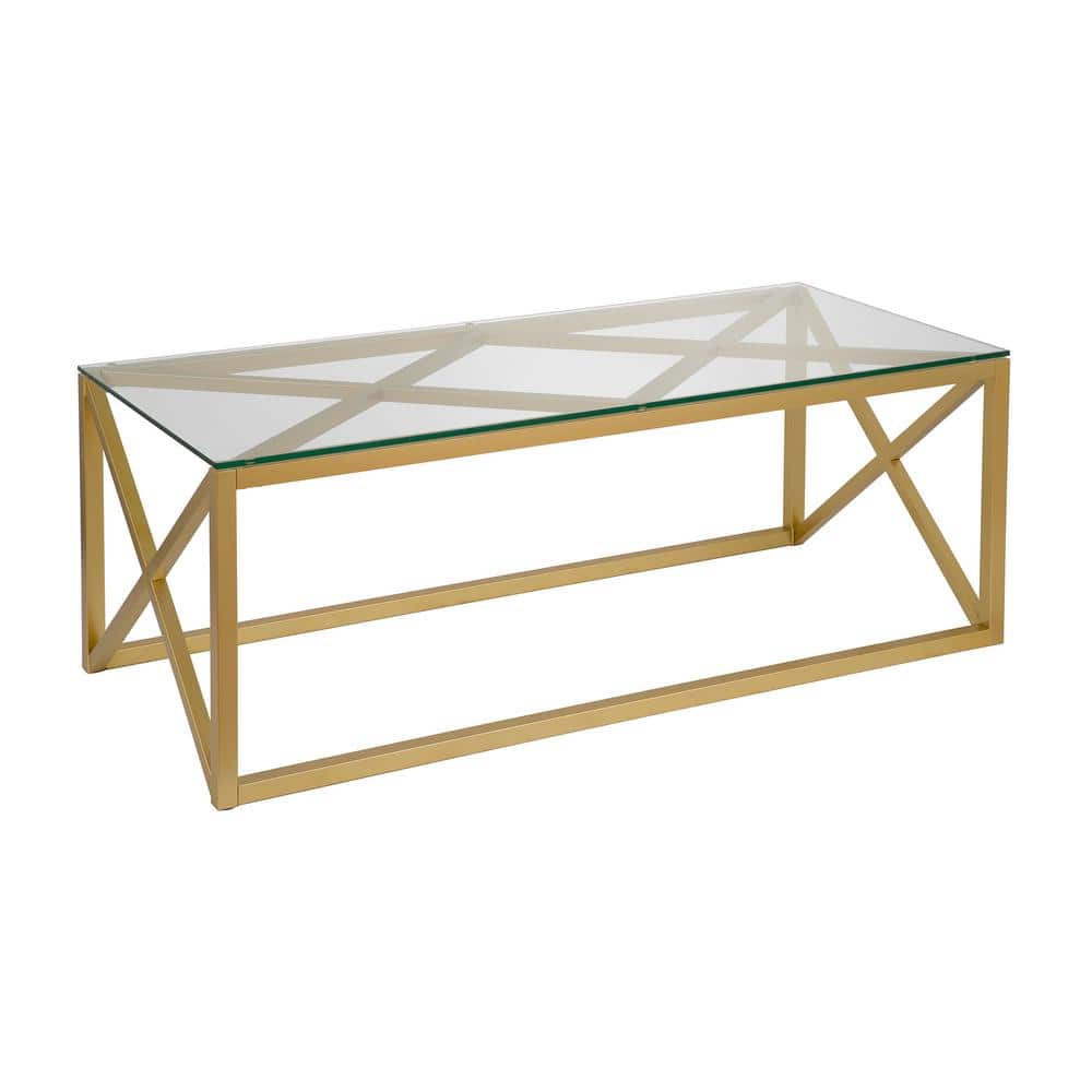 Mid-Century Modern Geometric Brass & Glass Coffee Table, 46" Wide