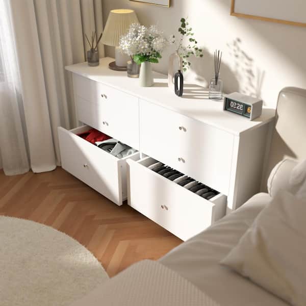 6-Drawer White Chest of Drawers Dressers with 2 Oversized Drawers 32.4 in. H x 56 in. W x 15.8 in. L