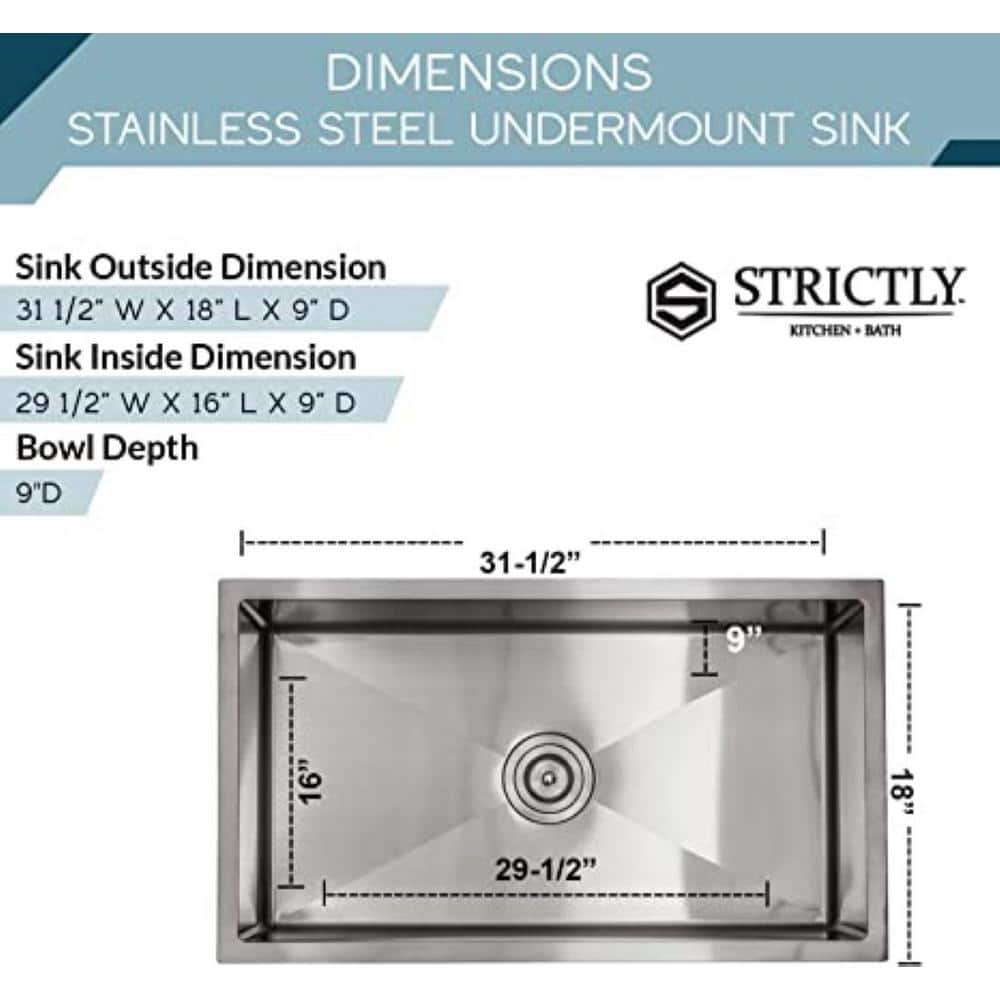 31.5 in Brushed Stainless Steel Undermount Single Bowl Kitchen Sink