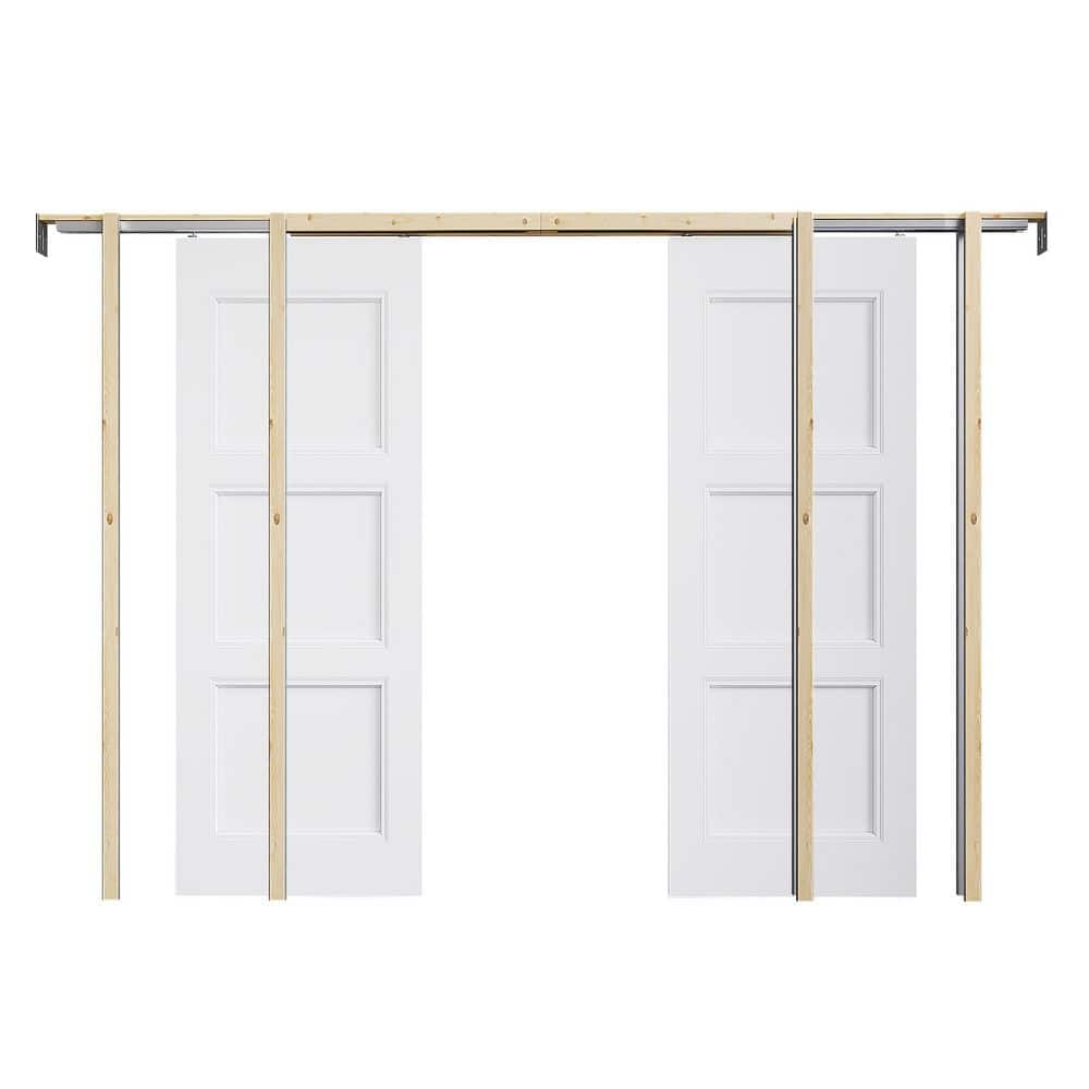 64 in. x 80 in. White Primed 3 Lite Molded Solid Core Wood Door w/ Pocket Door Frame and Hardware (Soft Close Included) price history on PriceWatchPro