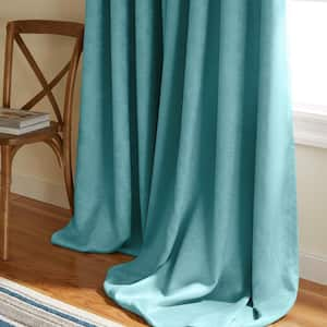 Lustre Teal Solid Woven Room Darkening Grommet Top Curtain, 52 in. W x 63 in. L (Set of 2)