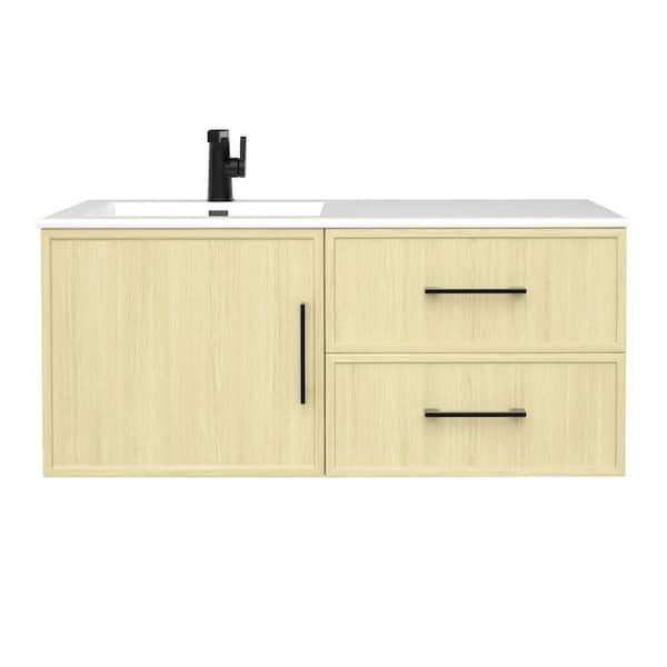 Razza 42 in. W x 18.25 in. D x 20 in. H Single Sink Wall Mounted Bath Vanity in Lago with Cultured Marble Top in White
