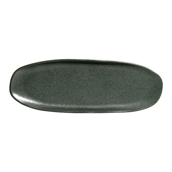 PORTO BRASIL 14.17 in. Greenery Green Stoneware Shallow Oval Platter Large Organic (Set of 4)