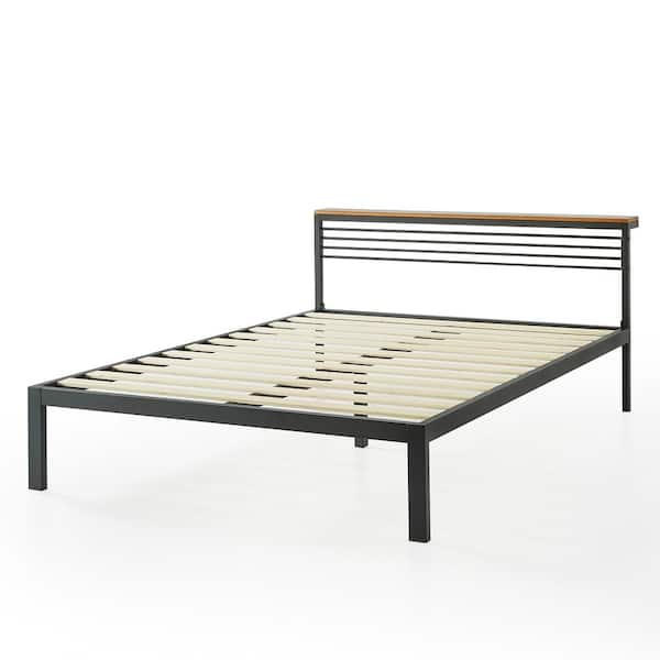 Hylle Full Metal Shelf Solid Pine Wood Platform Bed with Headboard