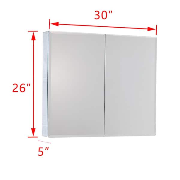 Jacuzzi 30 in. x 26 in. Recessed or Surface Mount Double Door Bi-View Medicine Cabinet, Silver PD44000