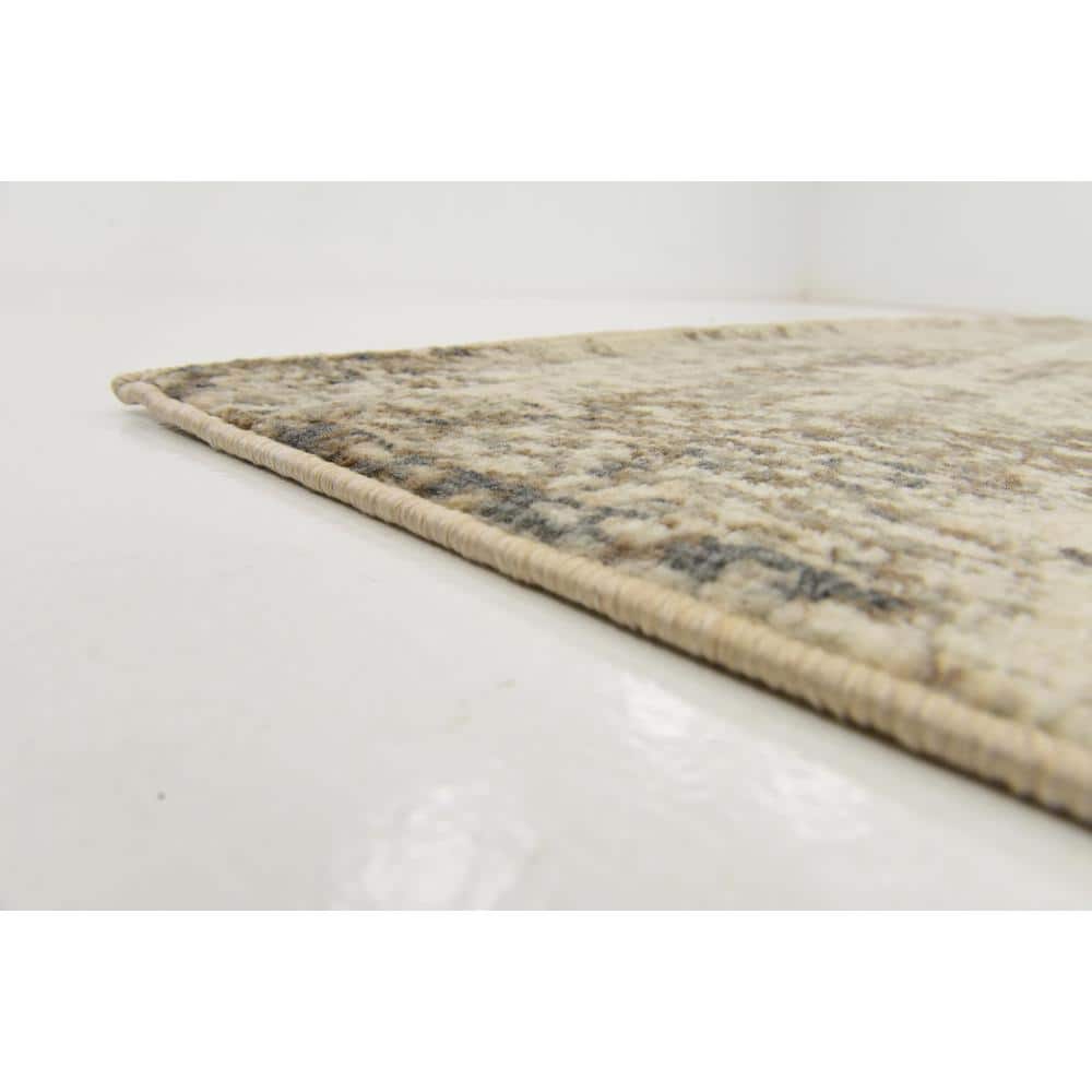 Gray and Ivory Abstract 9' x 12' Stain-Resistant Area Rug