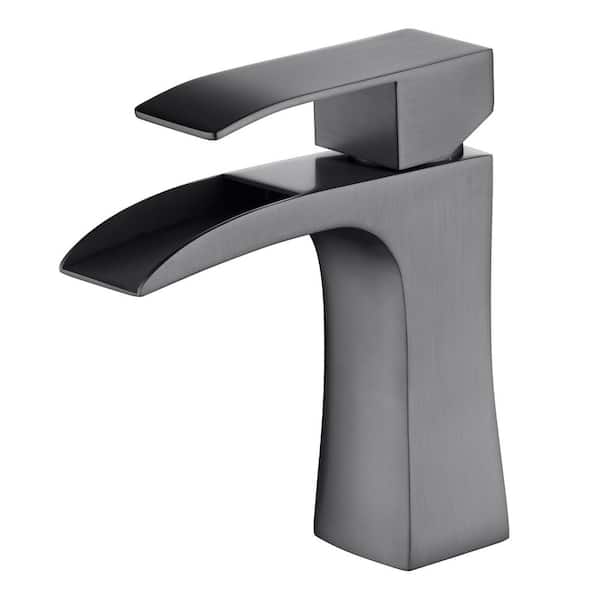 Waterfall Single Handle Single Hole Bathroom Faucet in Metallic Gray