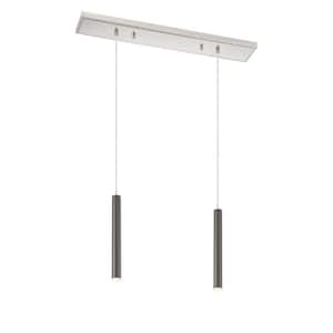 Forest 5-Watt 2-Light Integrated LED Brushed Nickel Shaded Chandelier with Pearl Black Steel Shade