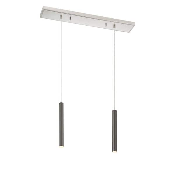 Unbranded Forest 5-Watt 2-Light Integrated LED Brushed Nickel Shaded Chandelier with Pearl Black Steel Shade