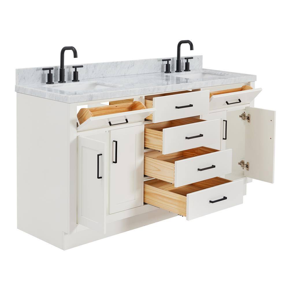 White Marble Top Freestanding Double Vanity with Storage