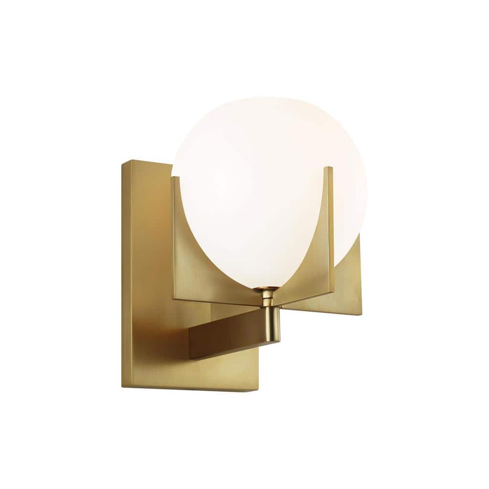 Abbott Retro-Inspired Burnished Brass Wall Sconce with Milk Glass Shade