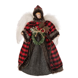 12 in. H Plaid Angel Christmas Tree Topper Decoration