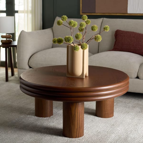 Averny 35.5 in. Walnut Round Wood Coffee Table