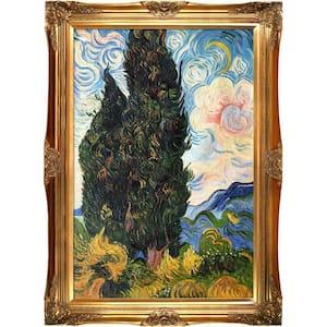 Two Cypresses by Vincent Van Gogh Victorian Gold Framed Nature Oil Painting Art Print 32 in. x 44 in.