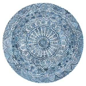 Marquee Blue/Gray 6 ft. x 6 ft. Floral Oriental Round Area Rug
