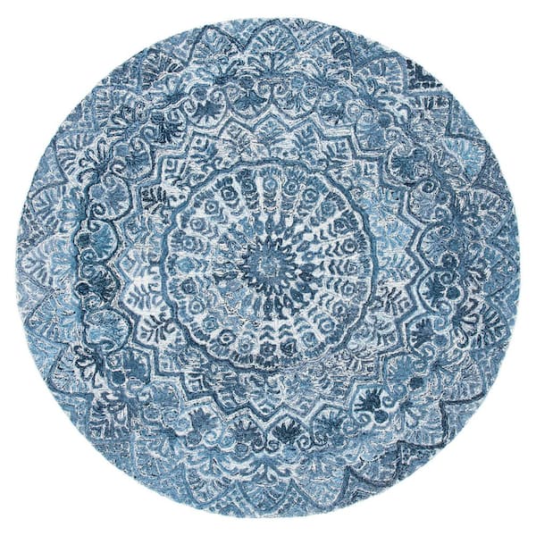 SAFAVIEH Marquee Blue/Gray 6 ft. x 6 ft. Floral Oriental Round Area Rug