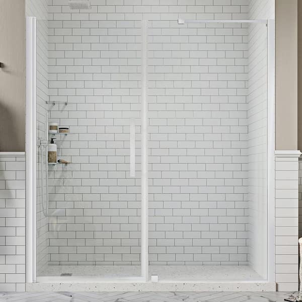 OVE Decors Pasadena 66-5/8 in. W x 72 in. H Pivot Frameless Shower Door in Chrome with Shelves
