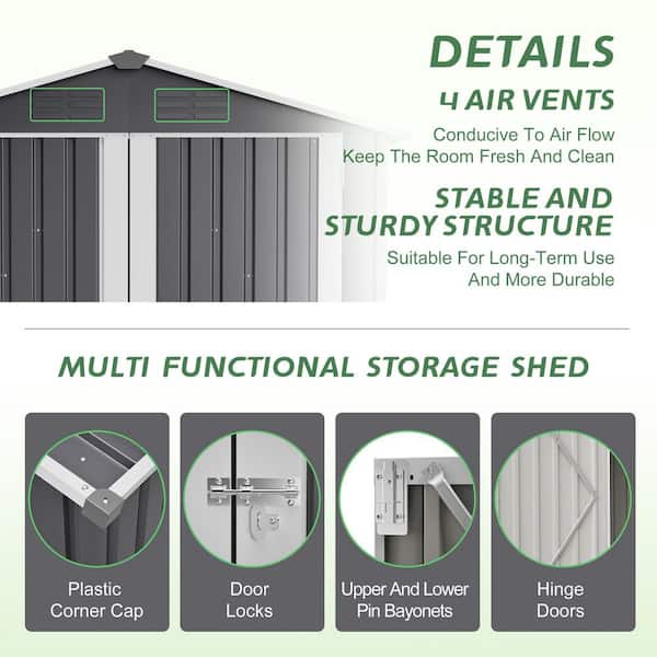 SpassWay 3.97 ft. x 6.1 ft. Outdoor Storage Shed-Heavy-Duty Metal