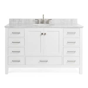 Cambridge 55 in. W x 22 in. D x 35.25 in. H Vanity in White with Marble Vanity Top in White with Basin