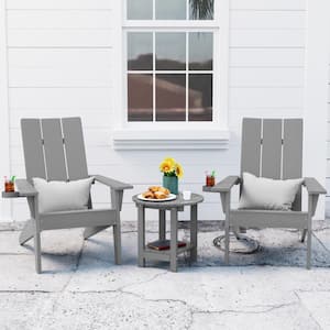 3-Piece Grey Plastic Outdoor Patio Adirondack Chair with Table Set