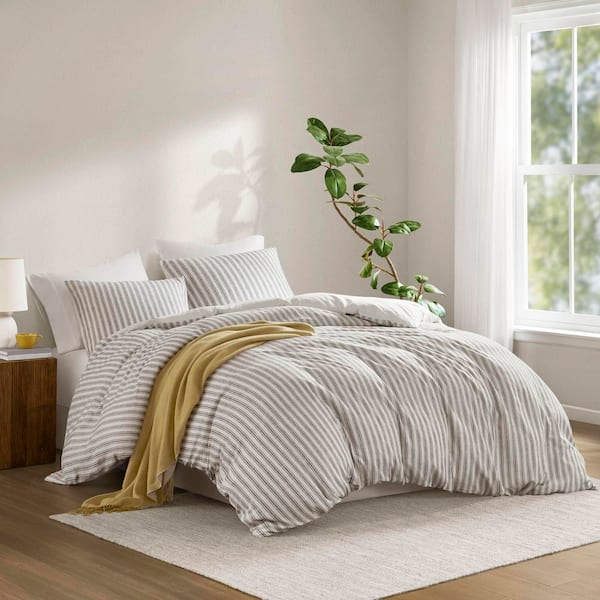 Unbranded 3-Pieces King Stripe Pattern Cotton Blend Duvet Cover Set Gold Linen-Cotton-Rayon