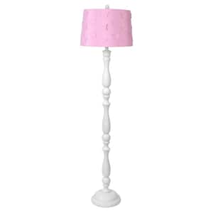 59 .5 in. Polly White Turned Column Metal Floor Lamp with Butterfly Cut Pink Shade