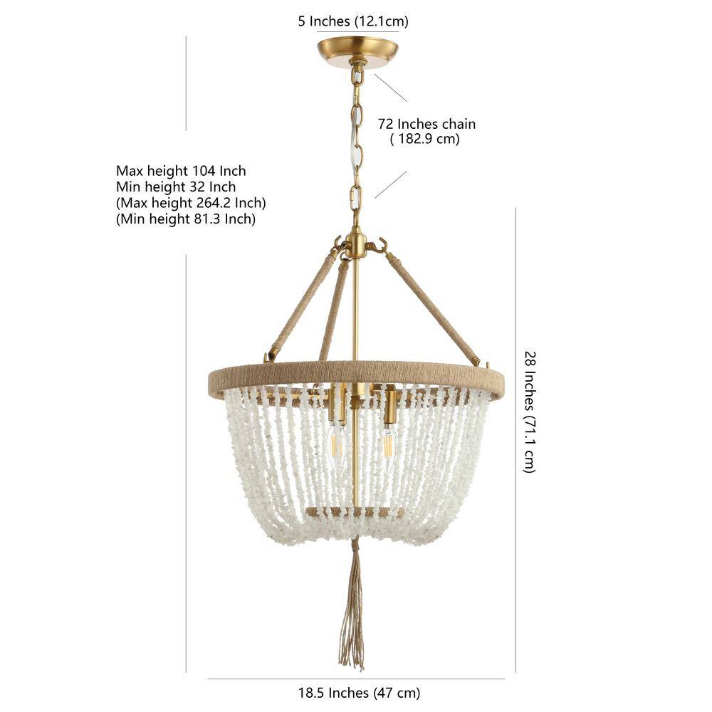 Cydney 18.5" Brass Gold and White Beaded LED Pendant